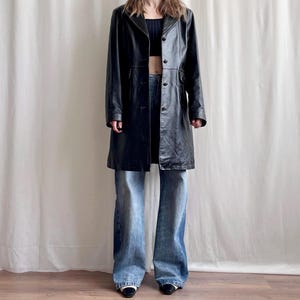 Vintage Fitted Leather Coat: Y2K Edgy Button Down, Size M