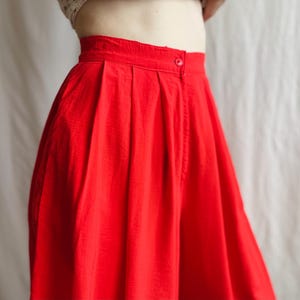 Vintage High Waisted Vibrant Red Short Culottes, 80s Pleated Wide Leg Shorts with Side Pockets, Extra Small Size XS