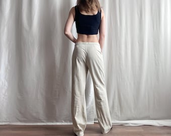 Vintage Betty Barclay Wool Blend Straight Leg Pants in Ivory White, Mid Waisted Pinstripe Trousers, Small Size S