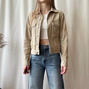 Vintage Kurze Cord Jacke, Beige Baumwoll Cord Jacke, Grösse XS/S