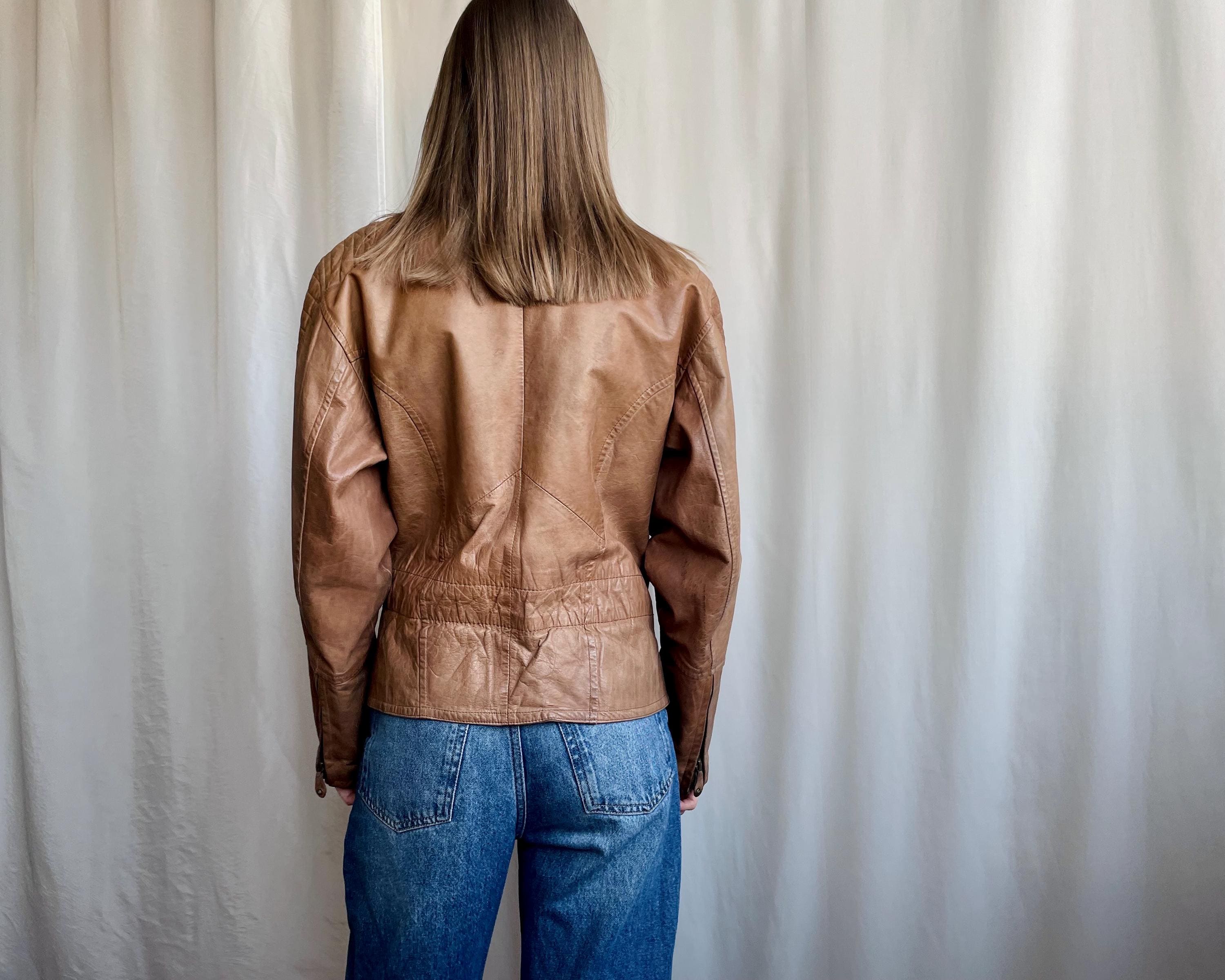 Vintage Brown Leather Biker Jacket: 80s Asymmetrical Zipper