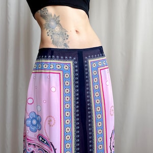 Vintage Chiffon Pencil Skirt: Pink Bandana Floral Print, 90s Y2k Style