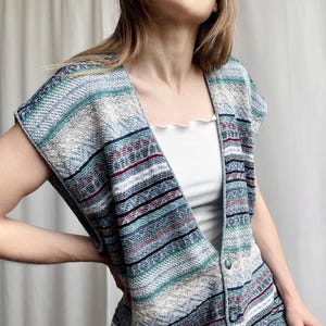 Vintage 90s Knit Sweater Vest: Multicolored Geometric Pattern, XL Oversized Waistcoat