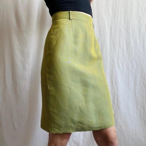 Vintage Italian Linen Blend Pencil Skirt in Iridescent Chartreuse, Bright Suit Skirt, Extra Small Size XS