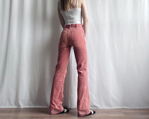 Vintage Corduroy Pants in Salmon Pink, 90s High Waisted Straight Leg, Size XS