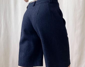 Vintage Handmade Wool Shorts in Navy: High Waisted with Pockets, Size S