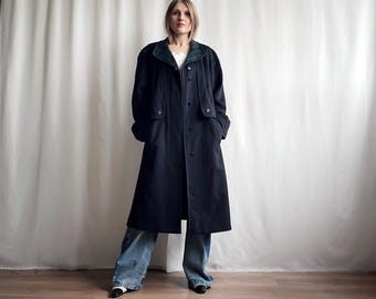 Navy Wool Trench Coat, Wool Coat Women, Long Trench Coat, Warm