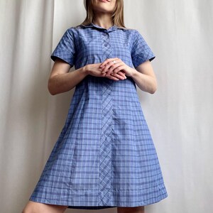 Vintage Plaid A-line Shirtdress: Blue Checkered Mini Dress XS/S - Etsy