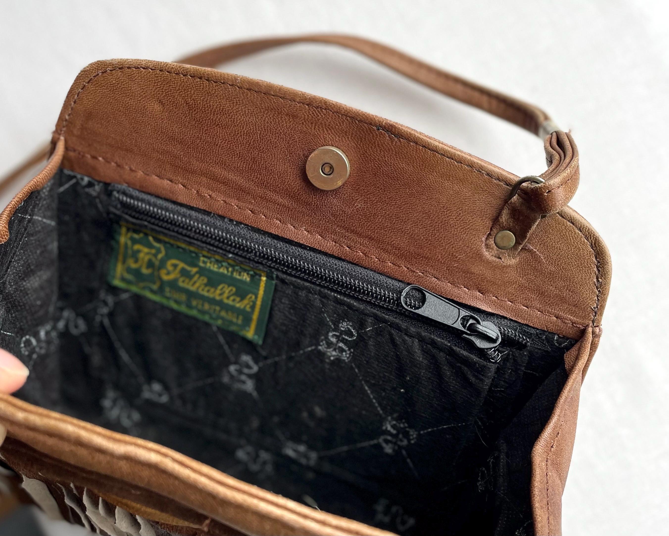 ヴィンテージ70年代レザーフリンジクロスボディバッグ、スモール 