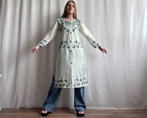 Vintage Embroidered Mint Green Tunic Dress: Semi Sheer Long Sleeve, Size S  - Etsy