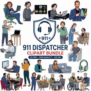 911 Dispatcher Clipart Bundle PNG, Public Safety Telecommunicator Clip Art, Emergency Operator Graphics, First Responder PNG