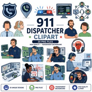 911 Dispatcher Clipart Bundle PNG, Emergency Dispatch Operator Clip Art, Public Safety Telecommunicator PNG, First Responder Graphics