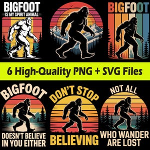Bigfoot SVG Bundle, Sasquatch Clipart, Retro Bigfoot Shirt Design, Funny Cryptid SVG, Hiking Sublimation Files