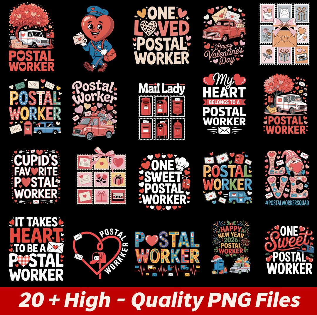 Postal Worker Valentine PNG Bundle | USPS Mail Carrier Love Designs ...