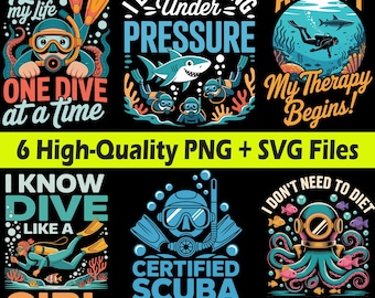 Funny Scuba Diving Clipart Quotes, PNG SVG Bundle