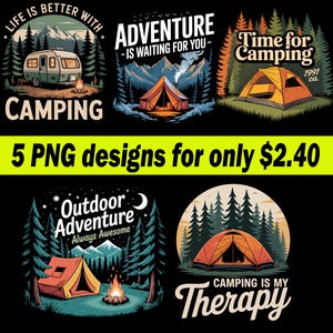 Camping PNG SVG EPS Bundle, Outdoor Adventure, Nature Lover, Camp Life, Camping Shirt Design Bundle Png,  Sublimation Shirt Design