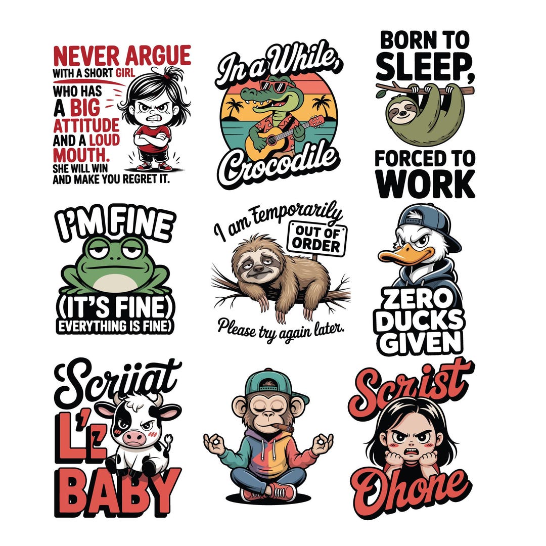 Funny Sarcastic Quotes PNG SVG Bundle, Cartoon Animals Sublimation ...