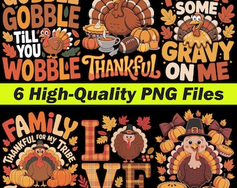 Paquete PNG de Acción de Gracias, SVG divertido del Día del Pavo, diseño de camiseta navideña para Cricut, bonito regalo de otoño para familias y amantes de las fiestas.