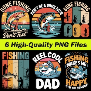 Fishing PNG Bundle, Gone Fishing Clipart, Reel Cool Dad Shirt Design, Funny Fishing Quotes, Retro Fisherman Sublimation, Digital Download