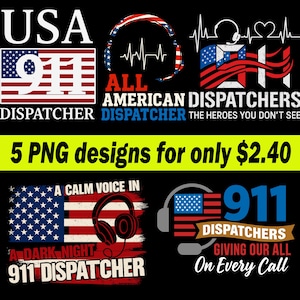 911 Dispatcher T-Shirt Design Bundle - Digital PNG Files