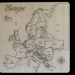 Carte de l'Europe en bois, puzzle de l'Europe, cadeau éducatif, géographie européenne, décoration d’intérieure unique
