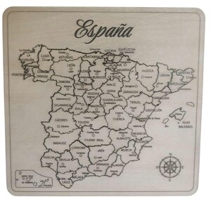 Carte de l'Espagne en bois, puzzle de l'Espagne, cadeau éducatif, géographie espagnole, décoration d’intérieure unique