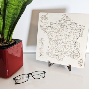 Wooden map of France, educational gift, French departments, French regions, unique interior decoration