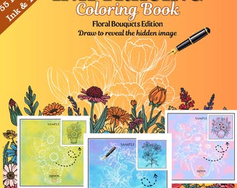 Livro de colorir com desenhos de buquês de flores para traçar à tinta: 55 páginas para imprimir (download instantâneo, 21,5 x 21,5 cm)