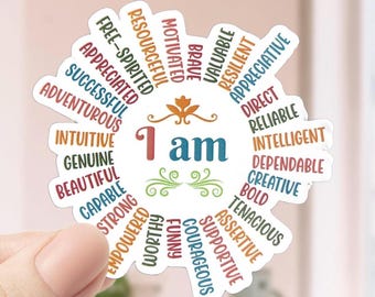 I Am Affirmation Sticker Mental Health Waterproof Decal Positive Quote Sticker Boho Laptop Sticker Aesthetic Water Bottle Label Friend Gift