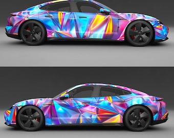 Design geométrico vibrante para envelopamento de carros: Arquivo digital para impressão, alta resolução.