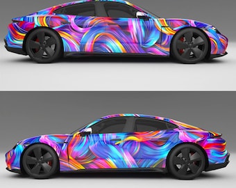 Design de envelopamento de carro em neon vibrante: Arquivo digital para impressão, alta resolução