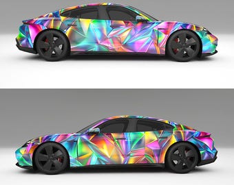 Kit com 4 adesivos para envelopamento de carro com estampa arco-íris metálico: Arquivo digital para impressão, alta resolução.