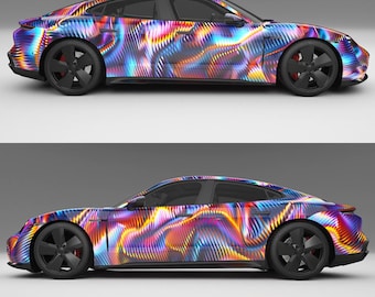 Design de envelopamento de carro com efeito arco-íris metálico: Arquivo digital para impressão, alta resolução