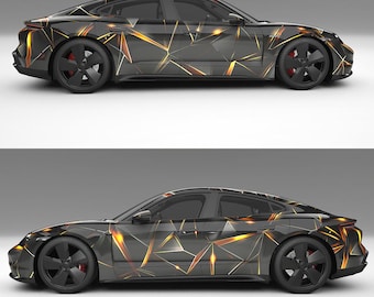 Kit com 3 Adesivos para Envelopamento de Carro com Triângulos Pretos e Dourados: Arquivo Digital para Impressão, Alta Resolução