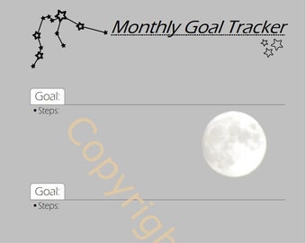 Aquarius | Constellation Goal Tracker | Planner Printable | Journal Printable | 7x9.25 | Moon Background