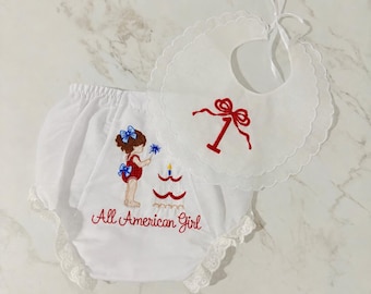 Embroidered All American Girl Bloomer Set: Personalized First Birthday Outfit