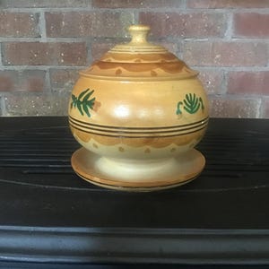 Vintage Wood Turned Handpainted Bowl w/ Lid