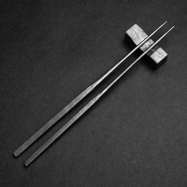 5 Paar Edelstahl-Essstäbchen – Silberfarben, 22,4 Cm, Mit Konischem Ende & Quadratischem Griff