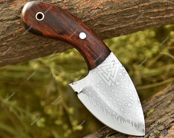 Handmade Hunting Knife | Small Outdoor Knife with Rosewood Handle | Pocket knife Leather Sheath |Camping Bushcraft Tool