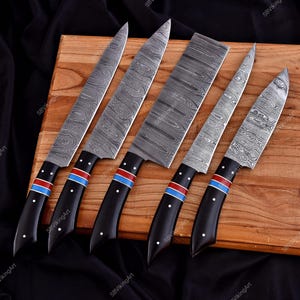 Hand-Forged Chef Knife Set | Damascus Steel Kitchen Knives with Wooden Handle | Cooking Set Gift for Him or Her