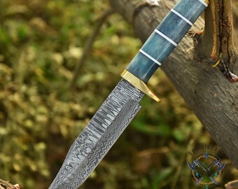 Damascus Hunting Knife with Fantasy Handle, Bowie Knife Gift for Him, Fathers Day Gift, Outdoor Knife, Costume Accessories, Christmas Gift