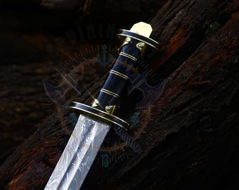 Custom Damascus Sword With Leather Sheath | Hand Forged Viking Sword For Collectors | Handmade Sword | Best Gift For Him | Christmas Gift