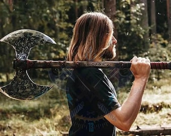 DOUBLE HEADED AXE, Hand Forged Double Sided Axe, Bearded Axe , Handmade Viking Axe, Two Handed Axe, Best Gift For Him, Groomsmen Gift
