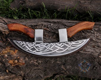 Custom Hand Forged Pizza Cutter Axe, Two Handed Viking Pizza Axe, Pizza Slicer, Pizza Axe, Personalized Gift , Best Gift For Him/Her