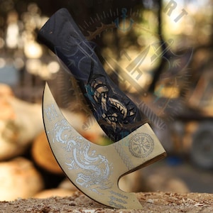 Viking Pizza Cutter Axe With Leather Sheath | Custom Engraved Hand Forged Carbon Steel Pizza Axe | Decorative Pizza Slicer For Pizza Maker