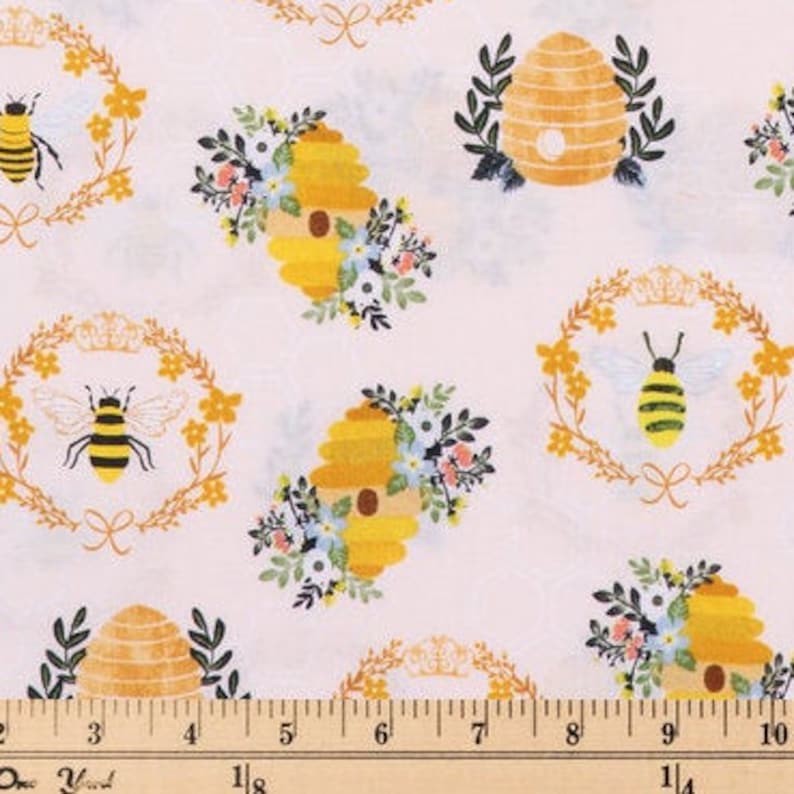 PADDED Ironing Board Cover with elastic around edges, beehive floral bees and hives and wreaths on blush bkg fabric, select your size image 1