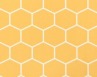 Laminated cotton aka oilcloth heavyweight tablecloth, fitted by TAILORING or ELASTIC or DRAPED, Brazilian Yellow Honeycomb