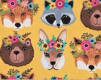 PADDED Ironing Board Cover with elastic around edges, woodland animals with flower crowns fabric, select your size