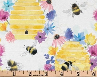 PADDED Ironing Board Cover with ELASTIC around edges, David Textiles Watercolor Beehives fabric, select your size