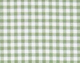 Laminated cotton aka oilcloth heavyweight tablecloth, fitted by TAILORING or ELASTIC or DRAPED, Sage Green 1/4 inch gingham